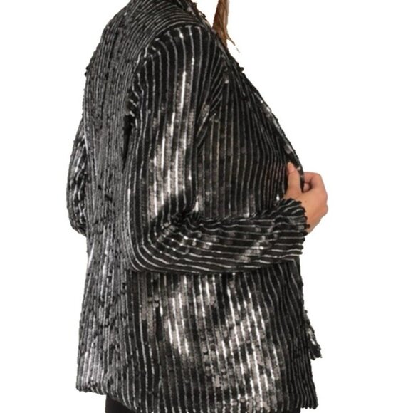 Lulus Sequin Jacket S Small Black Silver Wedding Formal Party Cruise Holiday NEW - Picture 6 of 16